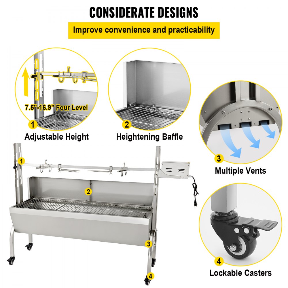 VEVOR Spit Roaster Rotisserie Lamsrotsserie 132lbs Laden 40W RVS voor BBQ Grill