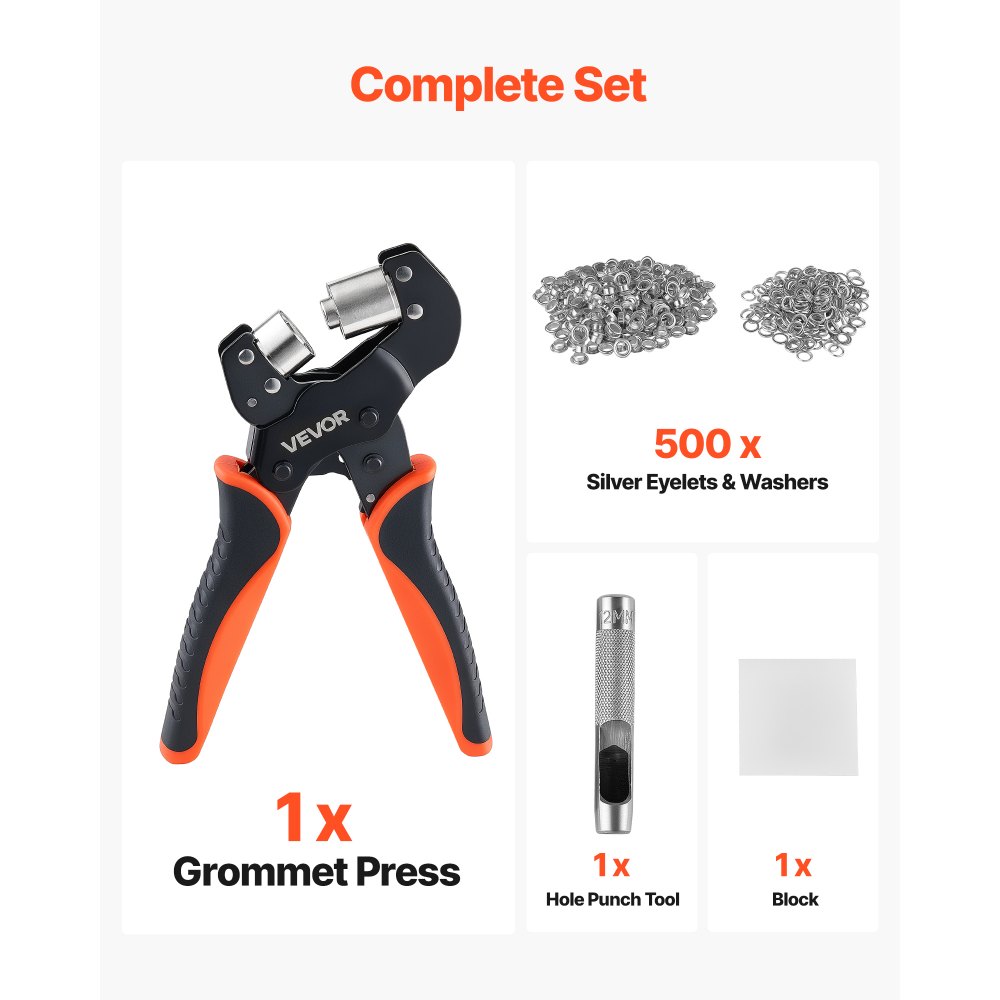 VEVOR Oogjestangenset met 500 stuks Ø12mm oogjes, magnetische oogjespers, stalen oogjespons met magnetische kop, antisliphandvat, geschikt voor leer, zeilen, schoenen, knutselwerk en textiel.
