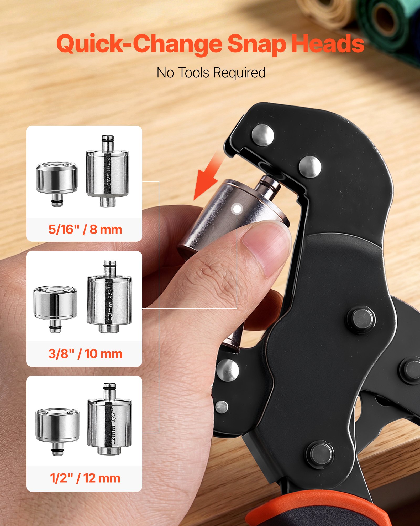 VEVOR Oogjestang 900-delige set, oogjes 8 mm, 10 mm, 12 mm, magnetische oogjespers, stalen oogjespons met magnetische kop, antislip handgreep, geschikt voor leer, zeilen, schoenen, knutselwerk en textiel.