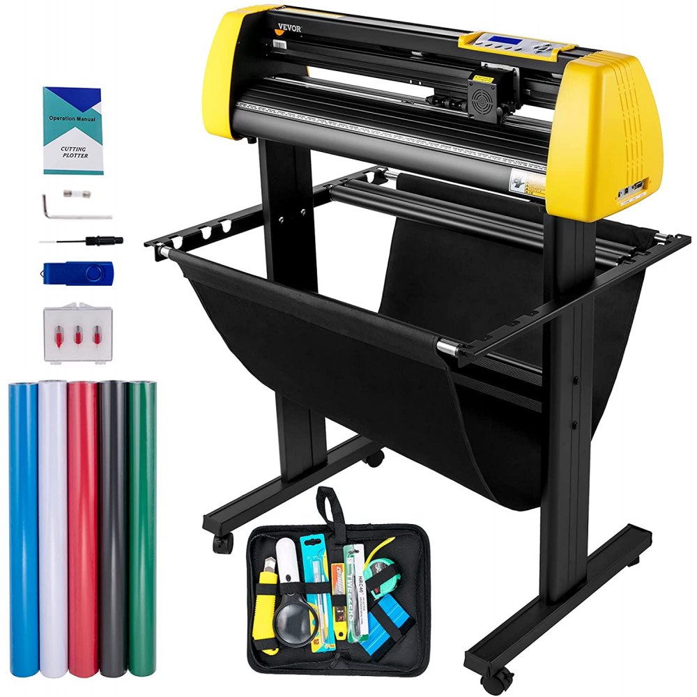 VEVOR Vinyl Cutting Machine, 870mm Max Paper Feed Cutting Plotter, Automatic Camera Contour Cutting LCD Screen Printer with Stand Adjustable Power & Speed