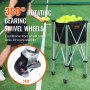 VEVOR tennis ball hopper with 360° rotating wheels, front wheel brake locks, and many tennis balls.