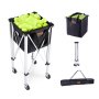 VEVOR tennis ball hopper with foldable frame, filled with tennis balls, detachable bag, and carrying case.