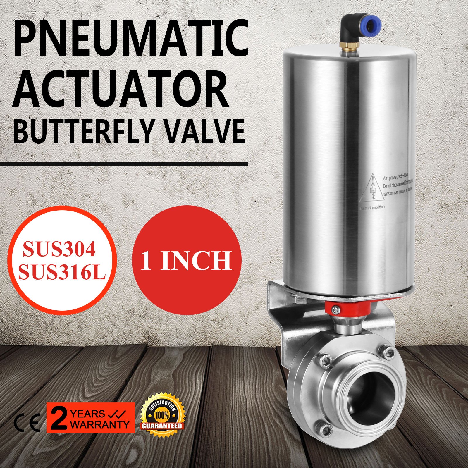 Roestvrij Pneumatische Actuator Sanitaire Vlinderklep DN25 Tri Clamp SUS304 NIEUW