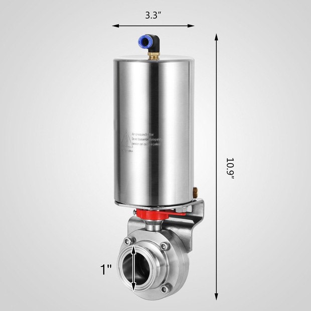 Roestvrij Pneumatische Actuator Sanitaire Vlinderklep DN25 Tri Clamp SUS304 NIEUW
