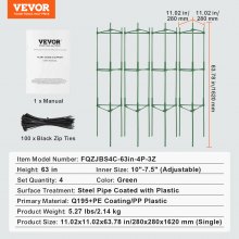 VEVOR 4 Packs Tomato Cages for Garden 63" Tomato Plant Stakes Support Cage