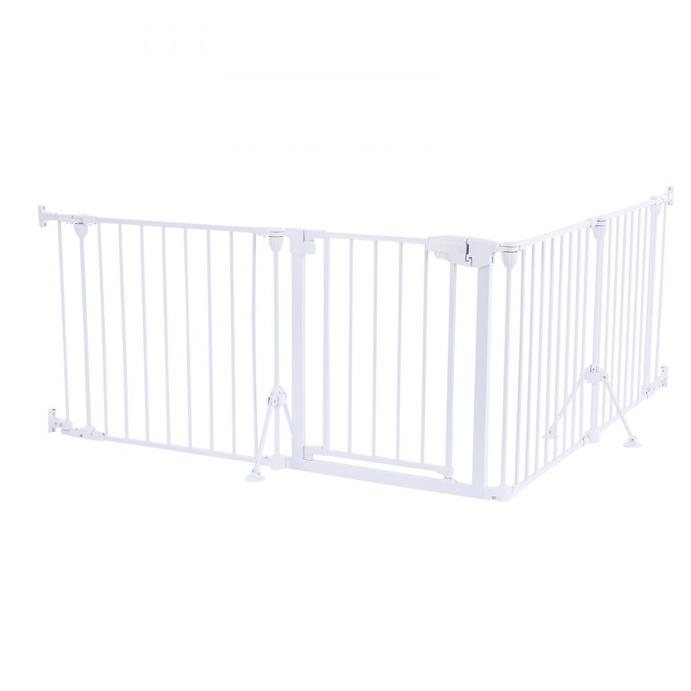 VEVOR Haardveiligheidshek, Hekwerk zonder boren, 622 mm, 4-delig, Metaal, Wit, Haardveiligheidshek voor Honden, Dubbele Driehoekige Steun, Metalen Constructie, Vrijstaand of Wandmontage, Flexibele Vormen
