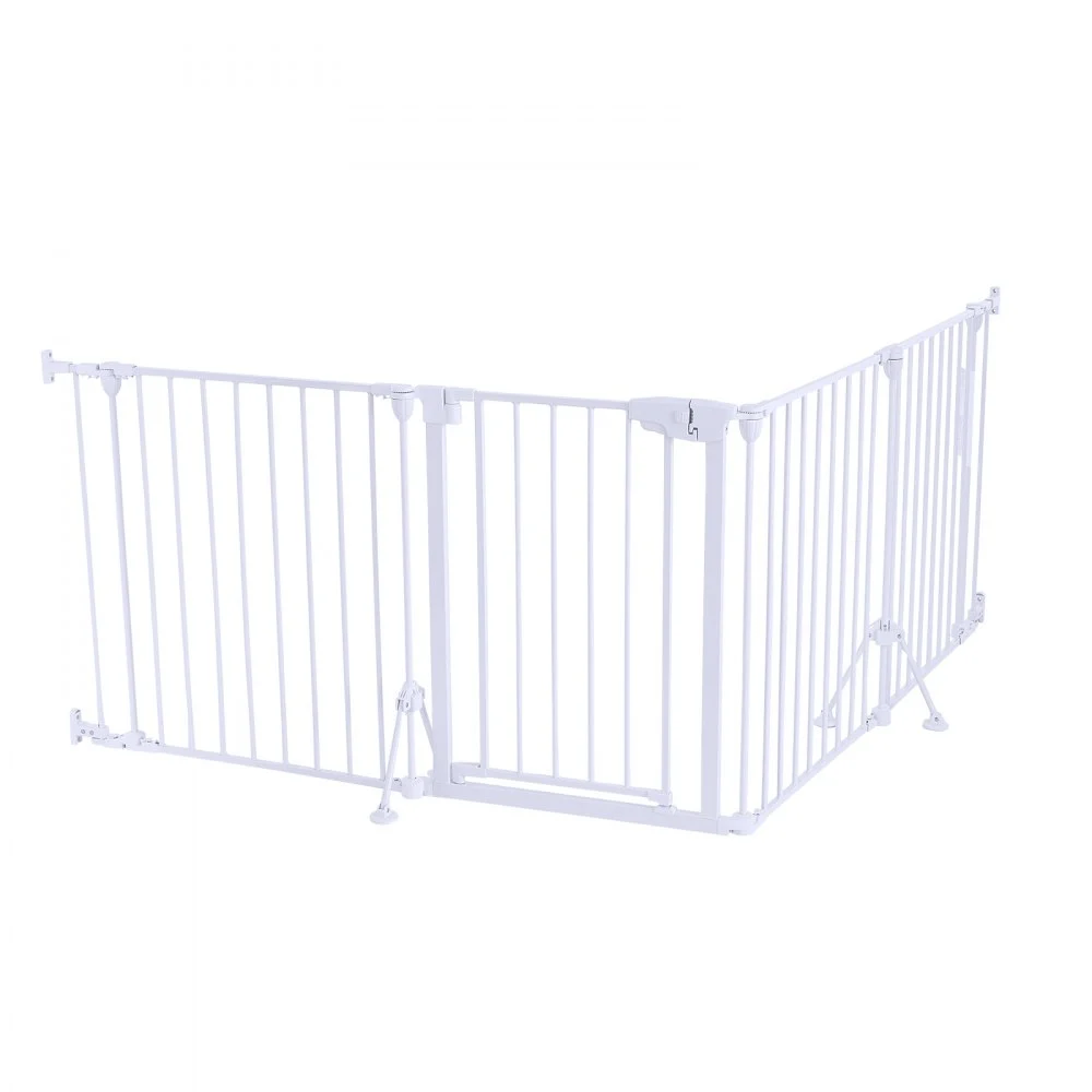 VEVOR metalen haardveiligheidshek, boren niet nodig, 753 mm, 4-delige set, wit, haardveiligheidshek voor honden, dubbele driehoekige steun, metalen constructie, vrijstaand of aan de muur te bevestigen, flexibele vormen