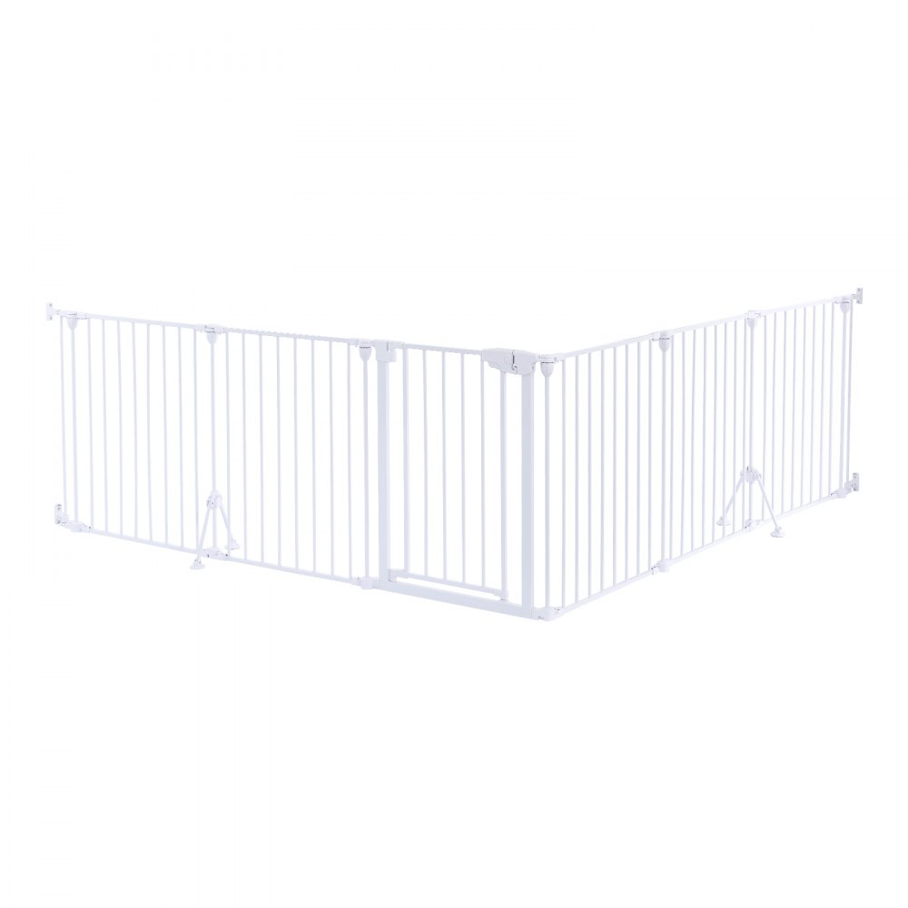 VEVOR Haardveiligheidshek, Hekhek zonder boren, 753 mm, 6-delig, Metaal, Wit, Haardveiligheidshek voor Honden, Dubbele Driehoekige Steun, Metalen Constructie, Vrijstaand of Wandmontage, Flexibele Vormen