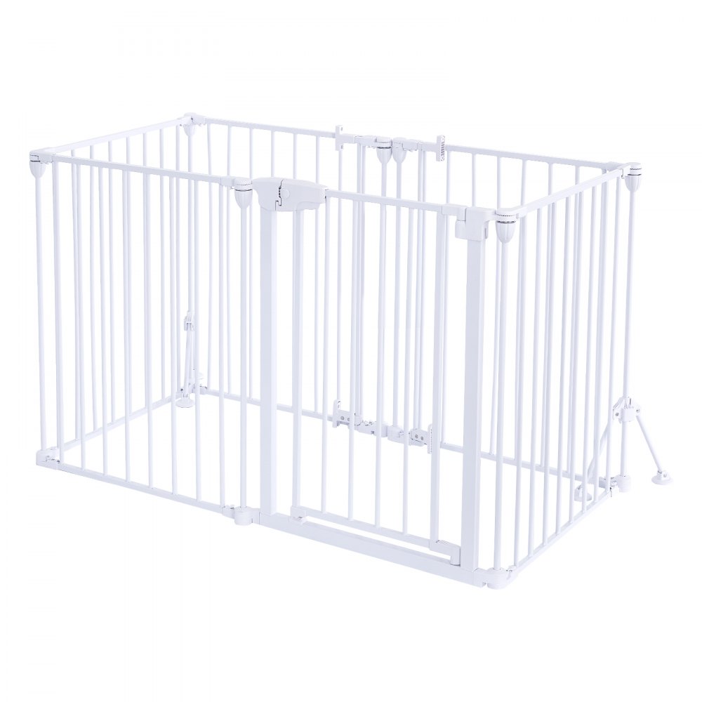 VEVOR Haardveiligheidshek, Hekhek zonder boren, 753 mm, 6-delig, Metaal, Wit, Haardveiligheidshek voor Honden, Dubbele Driehoekige Steun, Metalen Constructie, Vrijstaand of Wandmontage, Flexibele Vormen
