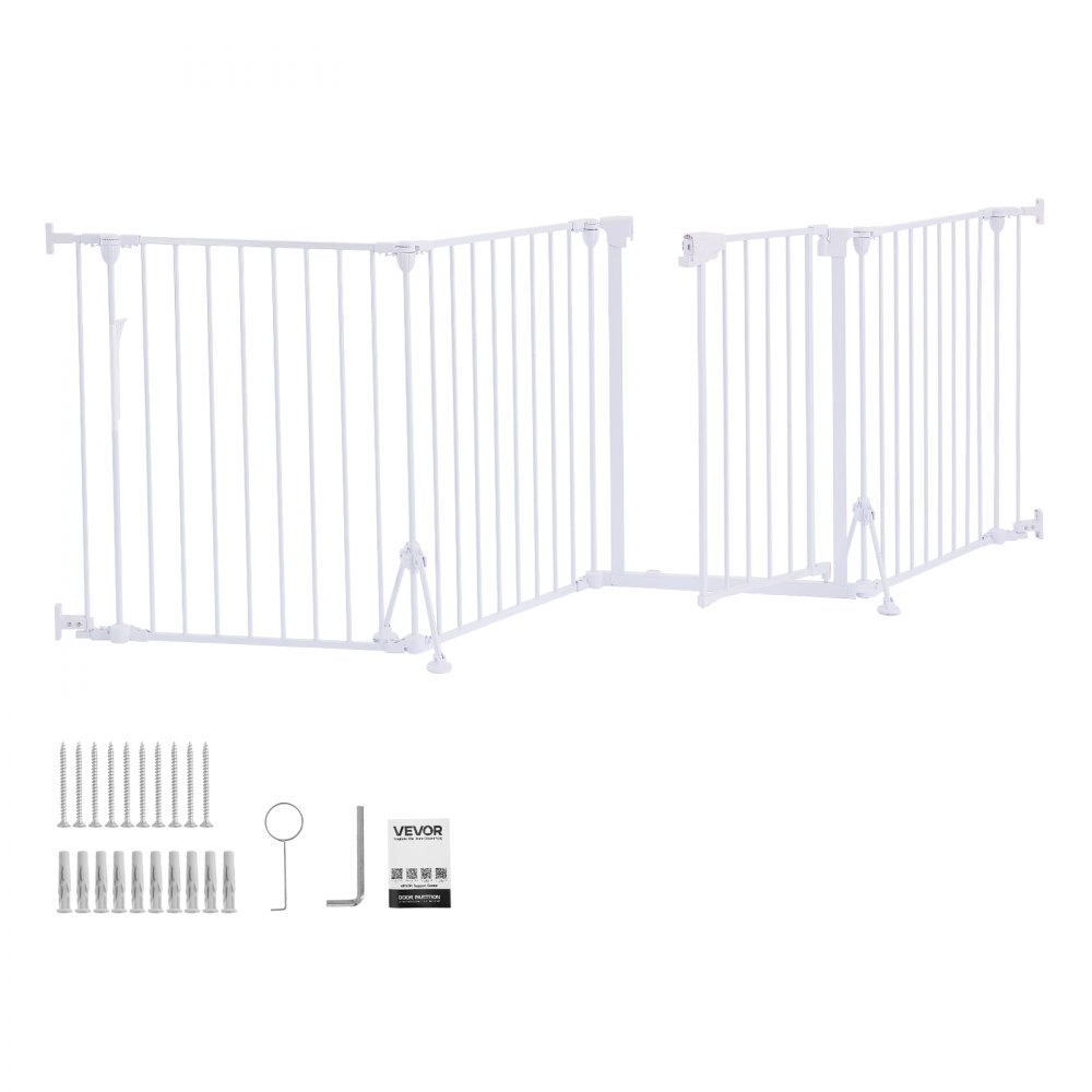 VEVOR Haardveiligheidshek, Hekhek zonder boren, 813 mm, 4-delig, Metaal, Wit, Haardveiligheidshek voor Honden, Dubbele Driehoekige Steun, Metalen Constructie, Vrijstaand of Wandmontage, Flexibele Vormen