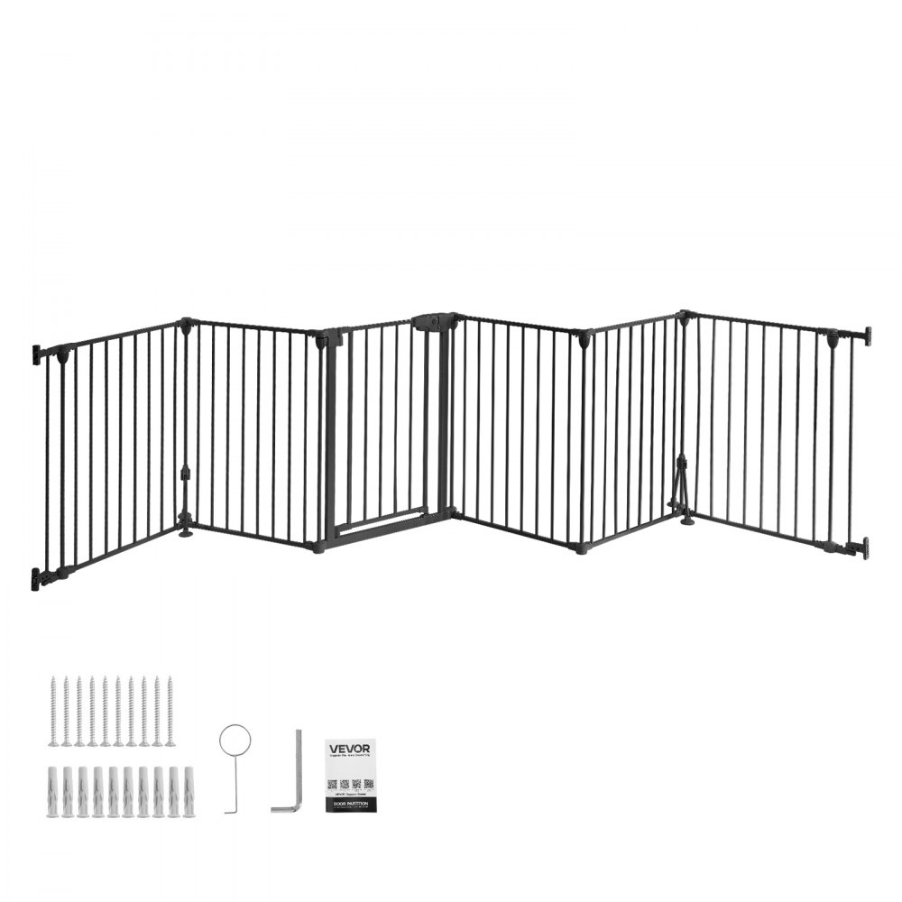 VEVOR Haardveiligheidshek, Hekwerk zonder boren, 753 mm, 6-delige set, Zwart, Haardveiligheidshek voor honden, Dubbele driehoekige steun, Metalen constructie, Vrijstaand of aan de muur te bevestigen, Flexibele vormen