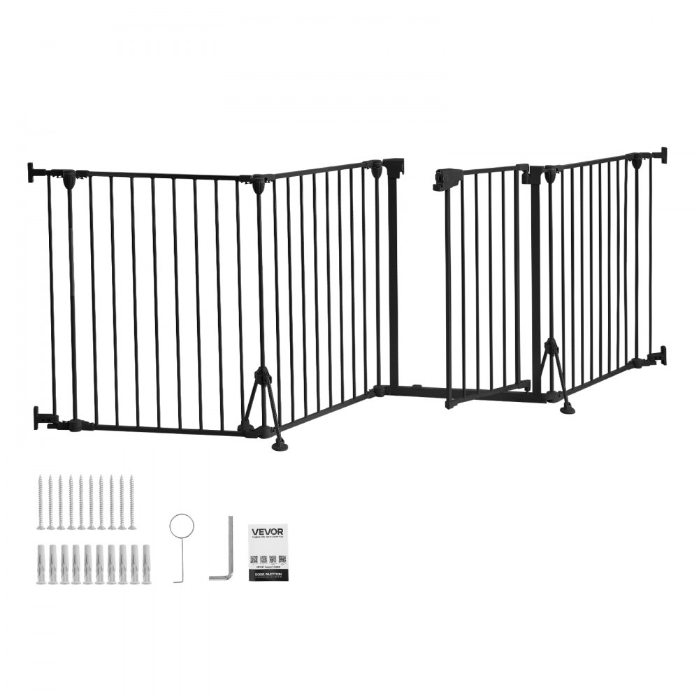 VEVOR Haardveiligheidshek, Hekwerk zonder boren, 813 mm, 4-delig, Zwart, Haardveiligheidshek voor Honden, Dubbele Driehoekige Steun, Metalen Constructie, Vrijstaand of Wandmontage, Flexibele Vormen
