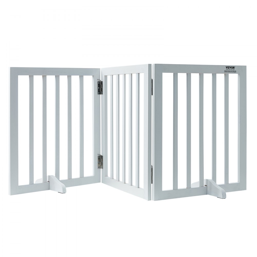 white, foldable VEVOR free standing dog gate with two panels and support feet.