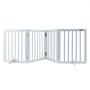 VEVOR freestanding dog gate in white with three hinged panels and stabilizing feet.