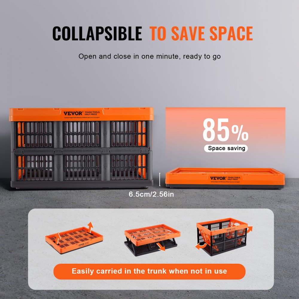 VEVOR Set van 3 45L Professionele Vouwdozen van PP Transportdoos Opvouwbare Opbergdoos met Handvat Stapelbare Dozen Opbergdoos Vouwdozen Stapelbare Dozen voor Opslag & Transport Oranje