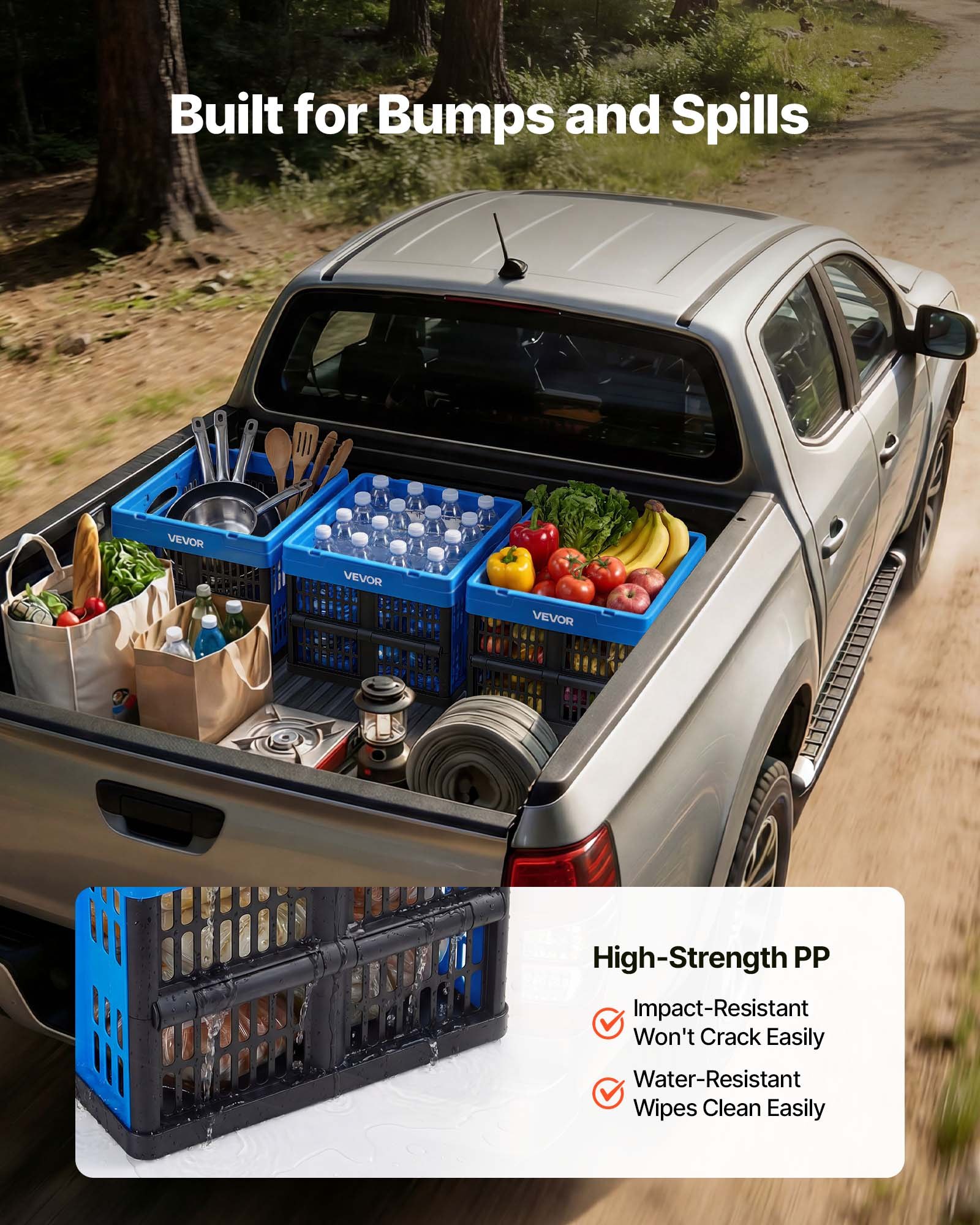 VEVOR Opvouwbare Opbergdozen 25L, Set van 3, Opvouwbare Plastic Opbergdozen, Stapelbare Opvouwbare Manden met Handvatten, 10 kg Draagvermogen per Doos, Opvouwbare Krat, Ideaal voor Huishoudelijke Organisatie, Blauw & Zwart