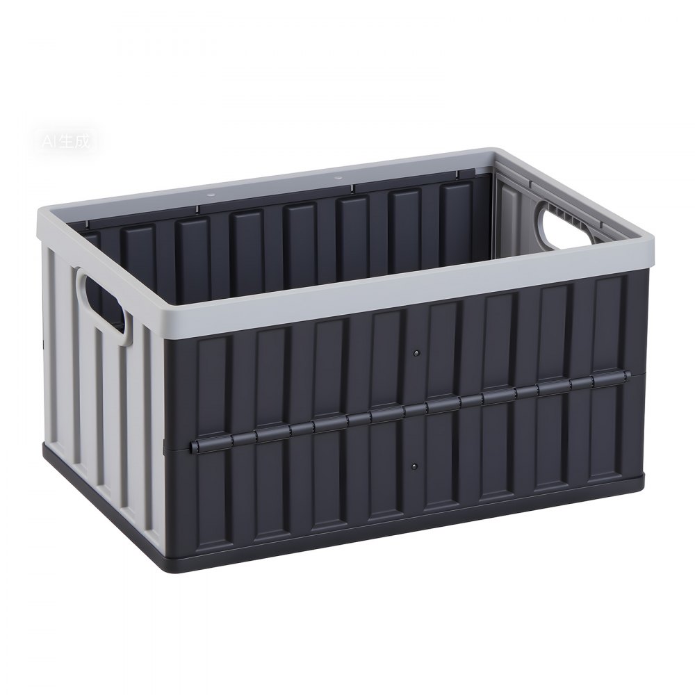 VEVOR Opvouwbare Opbergdozen 65 L 2-pack, Opvouwbare Plastic Opbergdozen, Stapelbare Opvouwbare Manden met Deksel, 38 kg Draagvermogen per Doos, Opvouwbare Krat, Ideaal voor Huishoudelijke Organisatie, Grijs & Zwart