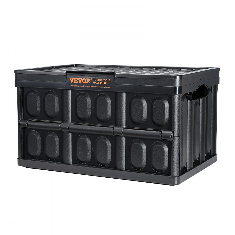 VEVOR Collapsible Storage Bins with Lids, 45L 3 Packs, Folding Plastic Stackable Utility Crates with Handles, Large Heavy Duty Containers for Clothes, Toys, Books, Snack, Shoes, and Grocery Organizing