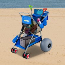 VEVOR Beach Wonder Wheeler, 12" All-terrain Balloon Wheels, 350 lbs Beach Cart for Sand, Beach Buggy with Flip Flop Holder, Storage Bag, 2 Beach Chair Holders, Blue