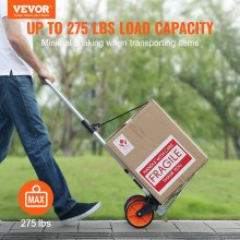VEVOR Folding Hand Truck, 275 lbs Load Capacity, Aluminum Portable Cart, Convertible Hand Truck and Dolly with Telescoping Handle and PP+TPR Wheels, Ultra Lightweight Super Strong for Moving Warehouse