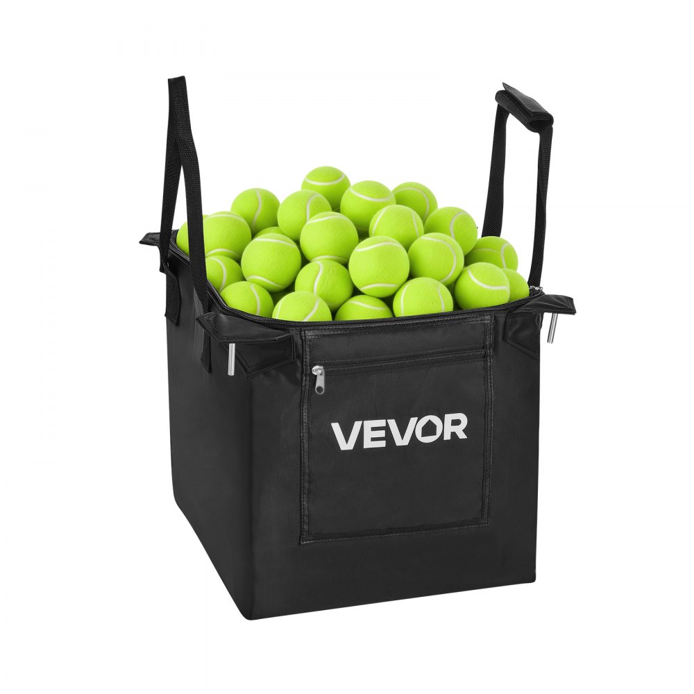 VEVOR Opvouwbare Tennisballenwagen, Tennisballenmand voor 150 tennisballen, Inklapbare ballenwagen met frame van aluminiumlegering en draagtas, Mobiele ballenmand met wielen voor trainingsdoeleinden en opslag, Zwart