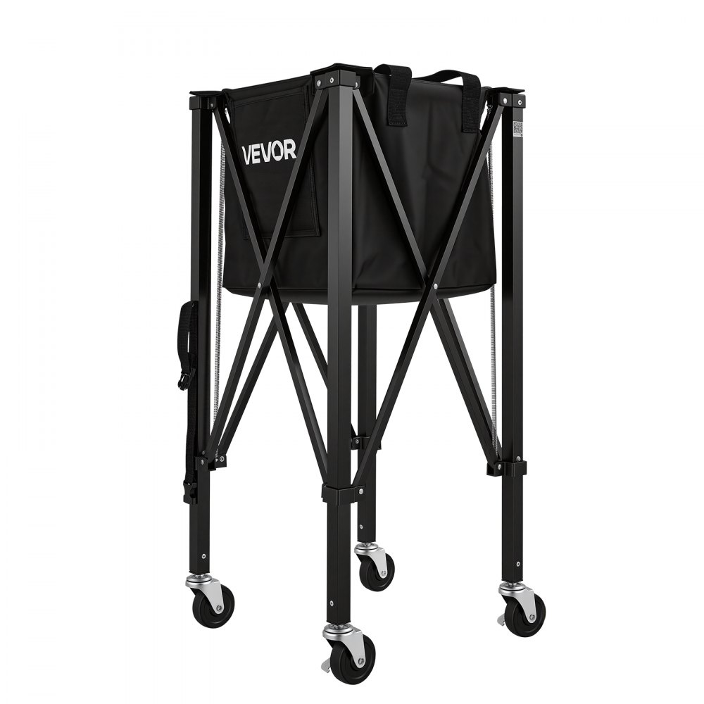 VEVOR Opvouwbare Tennisballenwagen, Tennisballenmand voor 150 tennisballen, Inklapbare ballenwagen met frame van aluminiumlegering en draagtas, Mobiele ballenmand met wielen voor trainingsdoeleinden en opslag, Zwart