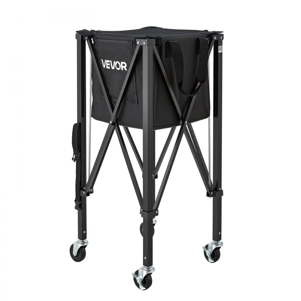 VEVOR Opvouwbare Tennisballenwagen, Tennisballenmand voor 150 tennisballen, Inklapbare ballenwagen met frame van aluminiumlegering en draagtas, Mobiele ballenmand met wielen voor trainingsdoeleinden en opslag, Zwart