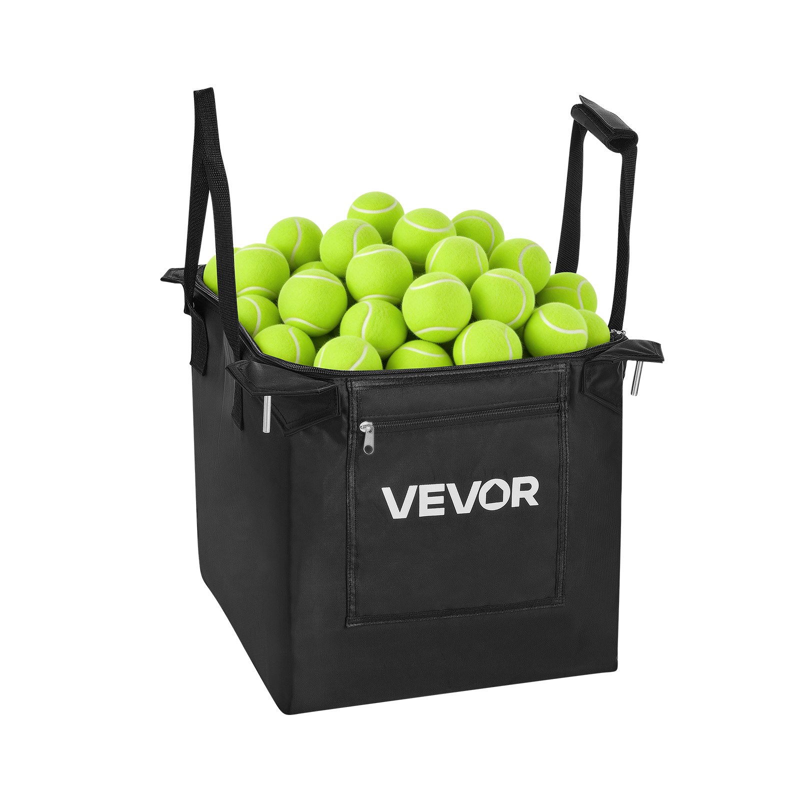 VEVOR Opvouwbare Tennisballenwagen, Tennisballenmand voor 150 tennisballen, Inklapbare ballenwagen met frame van aluminiumlegering en draagtas, Mobiele ballenmand met wielen voor trainingsdoeleinden en opslag, Zwart