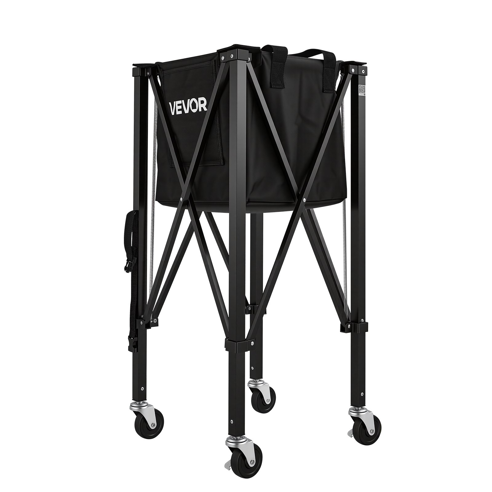 VEVOR Opvouwbare Tennisballenwagen, Tennisballenmand voor 150 tennisballen, Inklapbare ballenwagen met frame van aluminiumlegering en draagtas, Mobiele ballenmand met wielen voor trainingsdoeleinden en opslag, Zwart