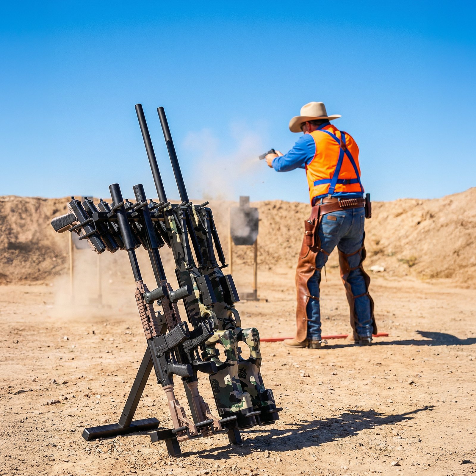 VEVOR Gun Rack, Portable, Folding Heavy Duty Steel Rifle Shotgun Rack Stand, Freestanding Indoor Outdoor Gun Display Storage, Holds Up to 7 Pistols and 4 Rifles or Shotguns, for Shooting Hunting Range