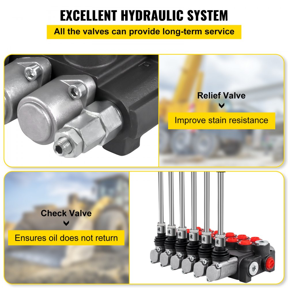 VEVOR hydraulische richtingsventiel, 6-spoels hydraulische schuifventiel, 11 GPM hydraulische laadklep, 3600 PSI richtingsventiel, hydraulische ventielen en bedieningselementen voor tractoren en laadtanks