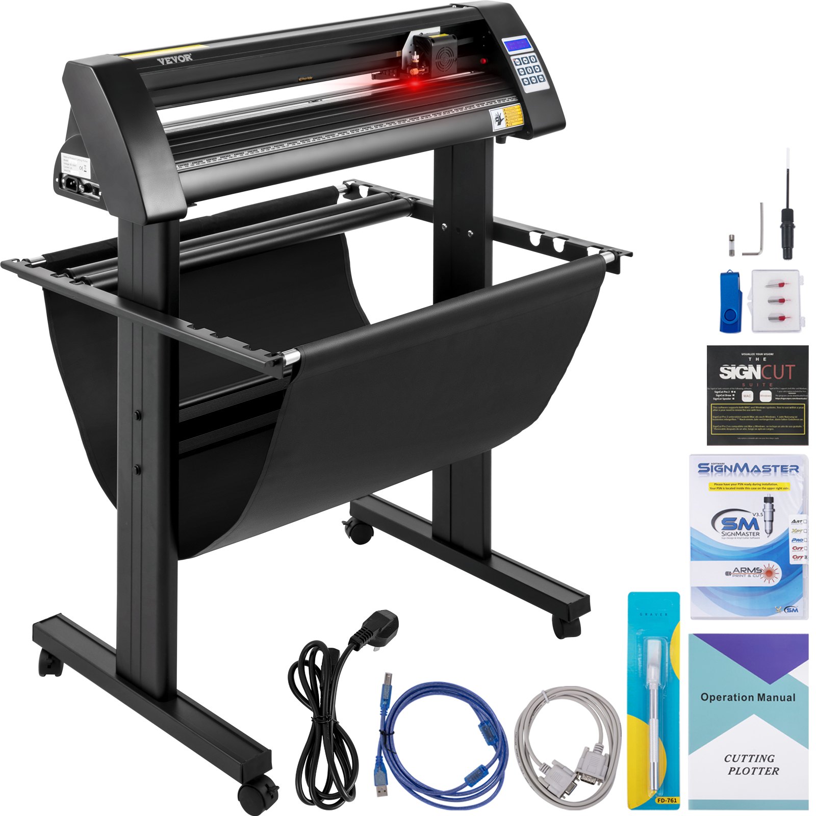 VEVR Vinyl Snijplotter, 720 mm Snijplotter Machine, LED Vinyl Cutter Plotter, Semi-automatisch Ingebouwd Optisch Oog Lasergeleiding, Compatibel met SignCut-software voor Mac en Windows met Standaard