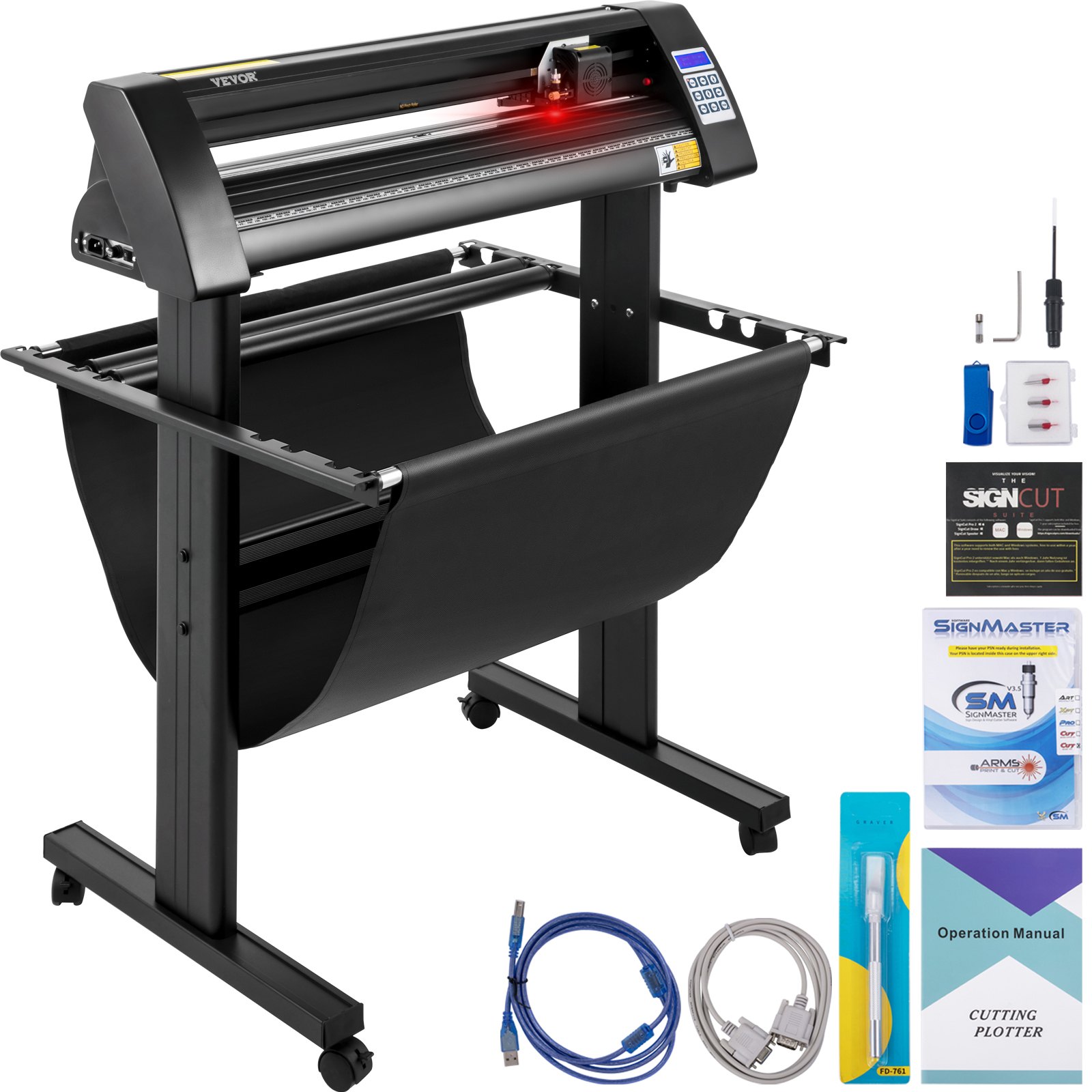 VEVOR Vinyl Snijplotter, 870mm Snijplotter Machine, LED Vinyl Cutter Plotter, Semi-automatisch Ingebouwd Optisch Oog voor Lasergeleiding, Compatibel met SignCut-software voor Mac Windows met Standaard