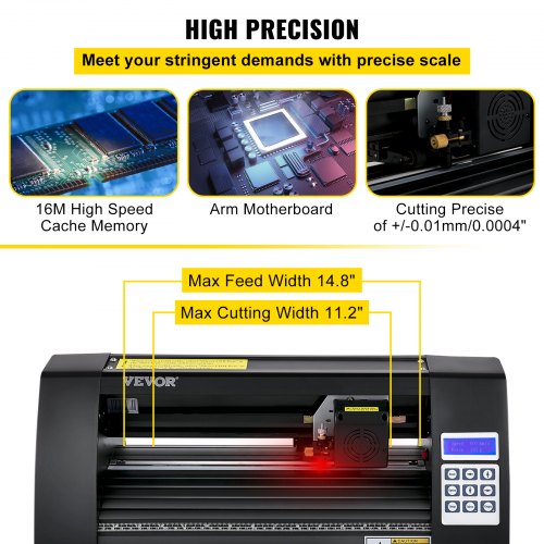 VEVOR Vinyl Snijplotter, 375 mm Snijplotter Machine, LED Desktop Vinyl Cutter Plotter, Semi-automatisch Ingebouwd Optisch Oog Lasergeleiding, Compatibel met Signmaster-software voor Windows-systeem