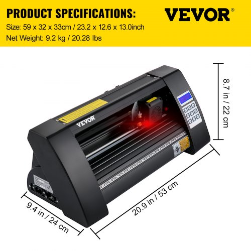 VEVOR Vinyl Snijplotter, 375 mm Snijplotter Machine, LED Desktop Vinyl Cutter Plotter, Semi-automatisch Ingebouwd Optisch Oog Lasergeleiding, Compatibel met Signmaster-software voor Windows-systeem