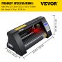 VEVOR Vinyl Snijplotter 375 mm Snijplotter Vinylsnijder Led Desktop Vinyl Cutter Semi-automatisch Ingebouwd Optisch Oog Lasergeleiding Compatibel