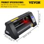 VEVOR Vinyl Snijplotter, 375 mm Snijplotter Machine, LED Desktop Vinyl Cutter Plotter, Semi-automatisch Ingebouwd Optisch Oog Lasergeleiding, Compatibel met Signmaster-software voor Windows-systeem
