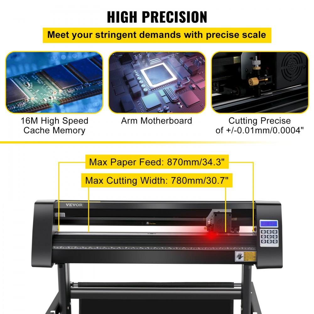 VEVOR Vinyl Snijplotter, 870mm Snijplotter Machine, LEDscherm Vinyl Cutter Plotter, Semi-automatisch Ingebouwd Optisch Oog Lasergeleiding, Compatibel met SignMaster-software voor Windows met Standaard