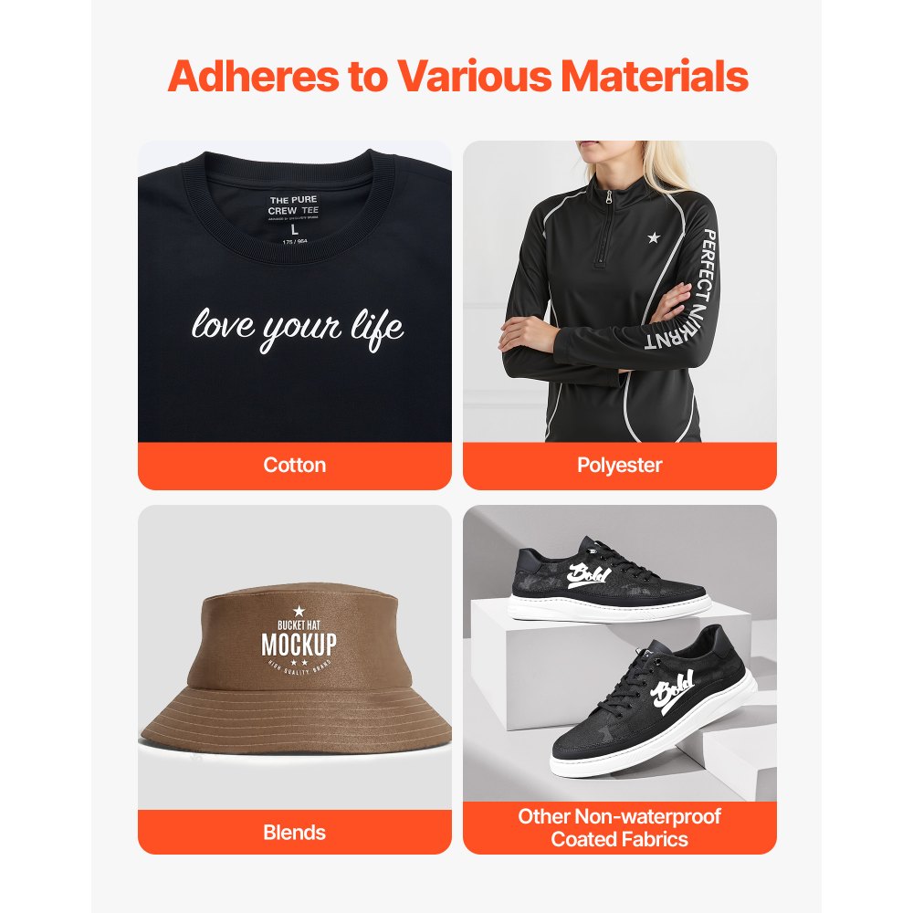 VEVOR Heat Transfer Vinyl (304,8 x 15240 mm), glanzend wit HTV strijkvinylrol, compatibel met snijmachines, voor diverse materialen: T-shirts, kussens, hoeden