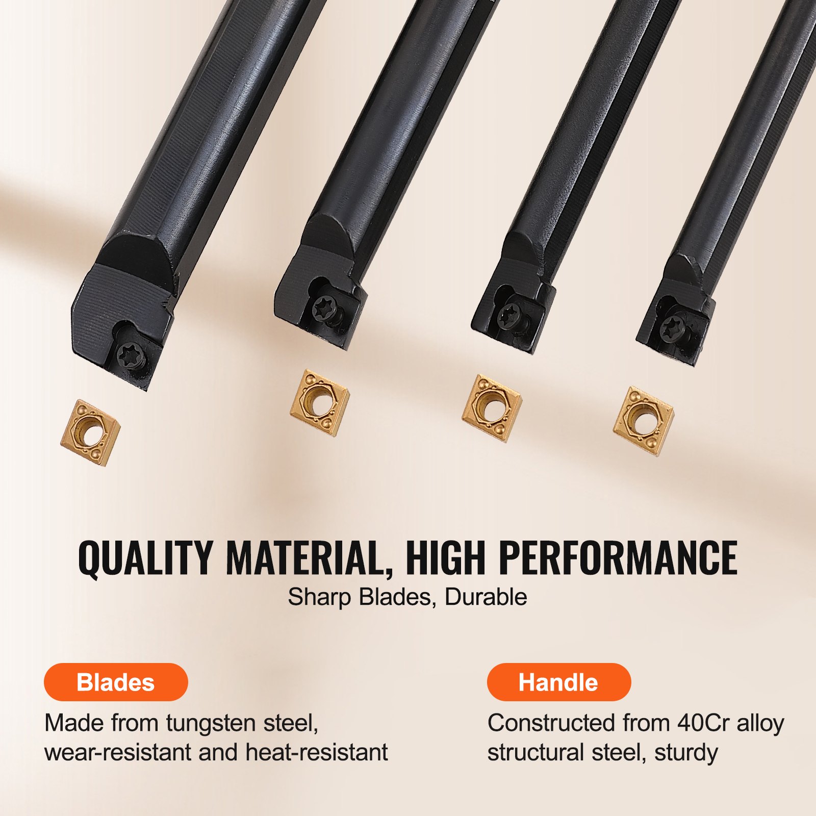 VEVOR draaigereedschapset 6,35 mm (1/4 inch) draaigereedschapset 10x metalen wisselplaten hardmetalen wisselplaten 4x draaigereedschaphouderset draaistaalklemhouder as draaibankset