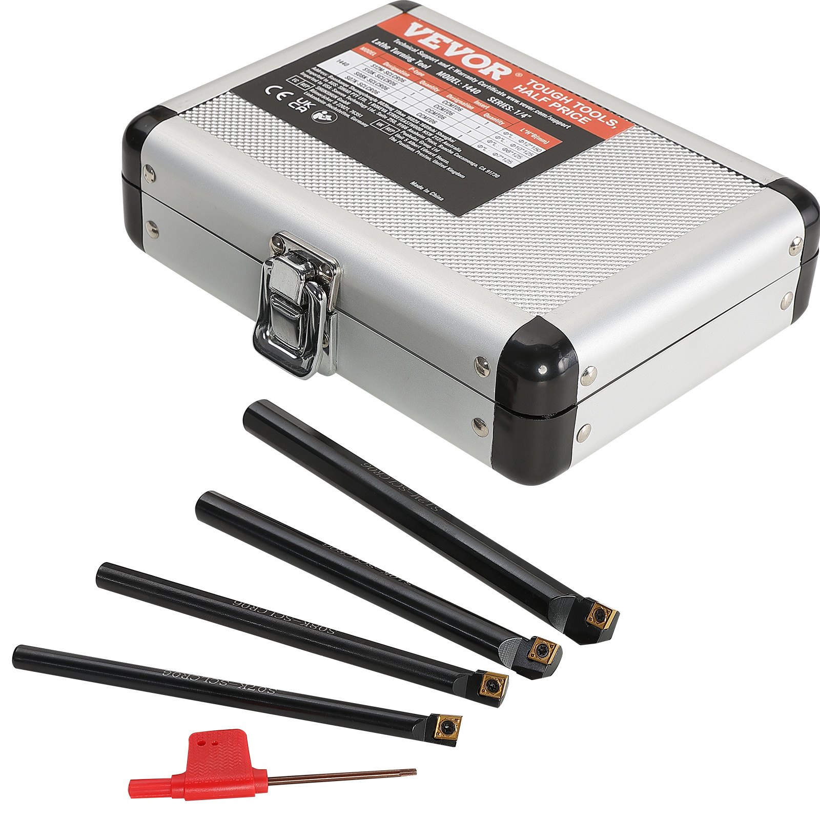 VEVOR draaigereedschapset 6,35 mm (1/4 inch) draaigereedschapset 10x metalen wisselplaten hardmetalen wisselplaten 4x draaigereedschaphouderset draaistaalklemhouder as draaibankset