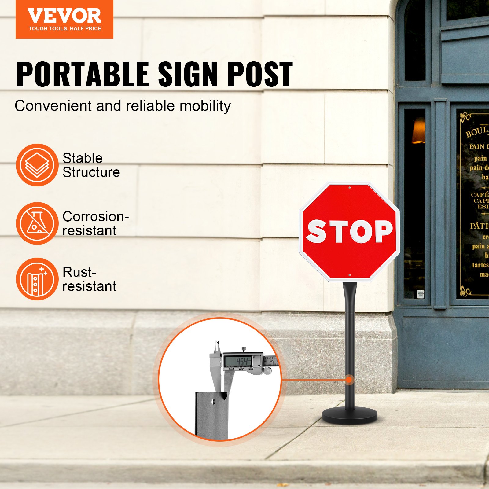 VEVOR Cast Iron Sign Post, 4 ft Portable Heavy Duty Steel Post Sign Holder with Hard Plastic Base & Wheels, U-Channel Sign Stand for Garden, Courtyard, Farm or Traffic Intersection, Black