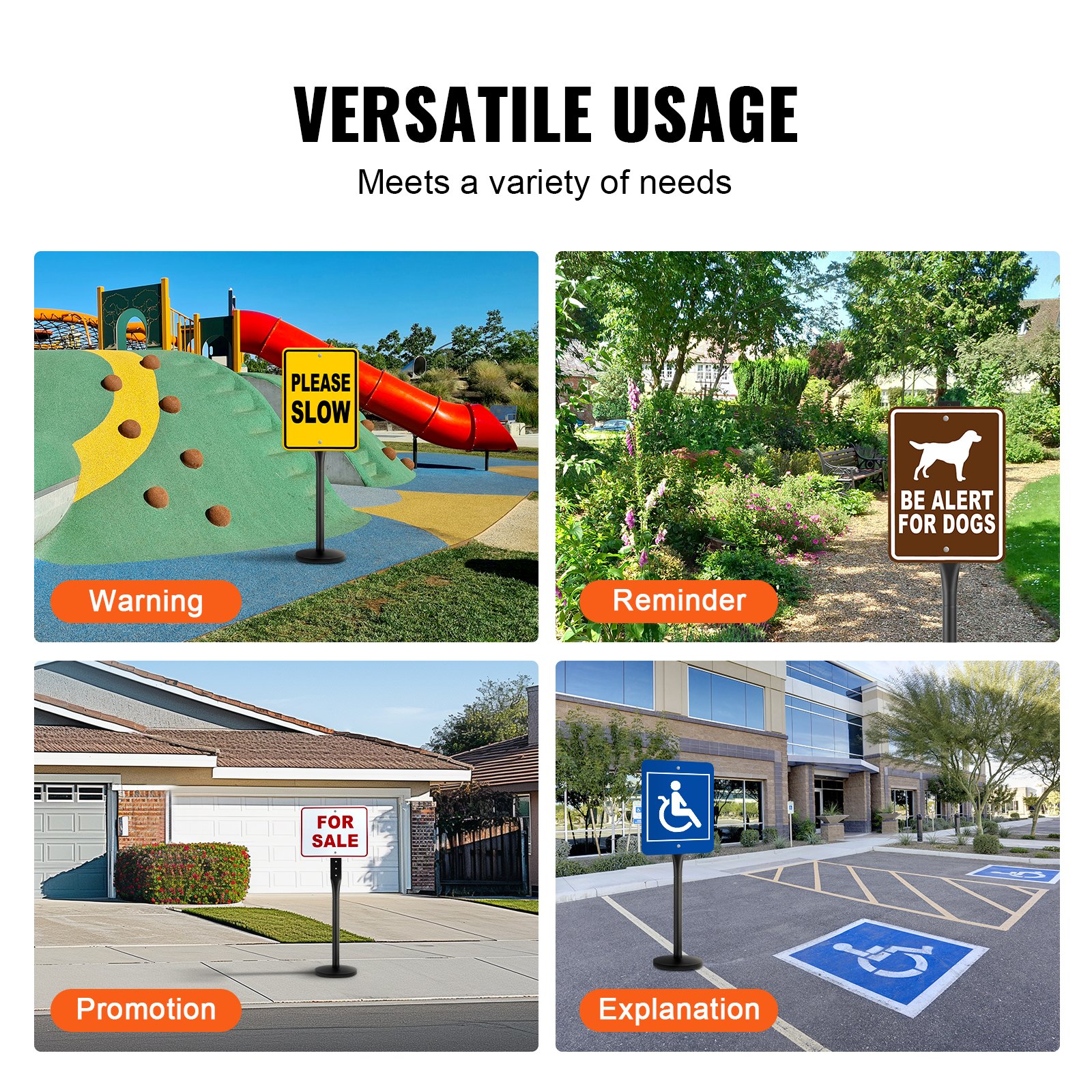 VEVOR Cast Iron Sign Post, 4 ft Portable Heavy Duty Steel Post Sign Holder with Hard Plastic Base & Wheels, U-Channel Sign Stand for Garden, Courtyard, Farm or Traffic Intersection, Black