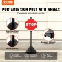 VEVOR cast iron sign post with wheels, stable, corrosion-resistant, and rust-resistant for convenient mobility.