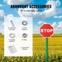 VEVOR u-channel sign post setup kit with bolts, washers, nuts, manual, and stop sign in a field.