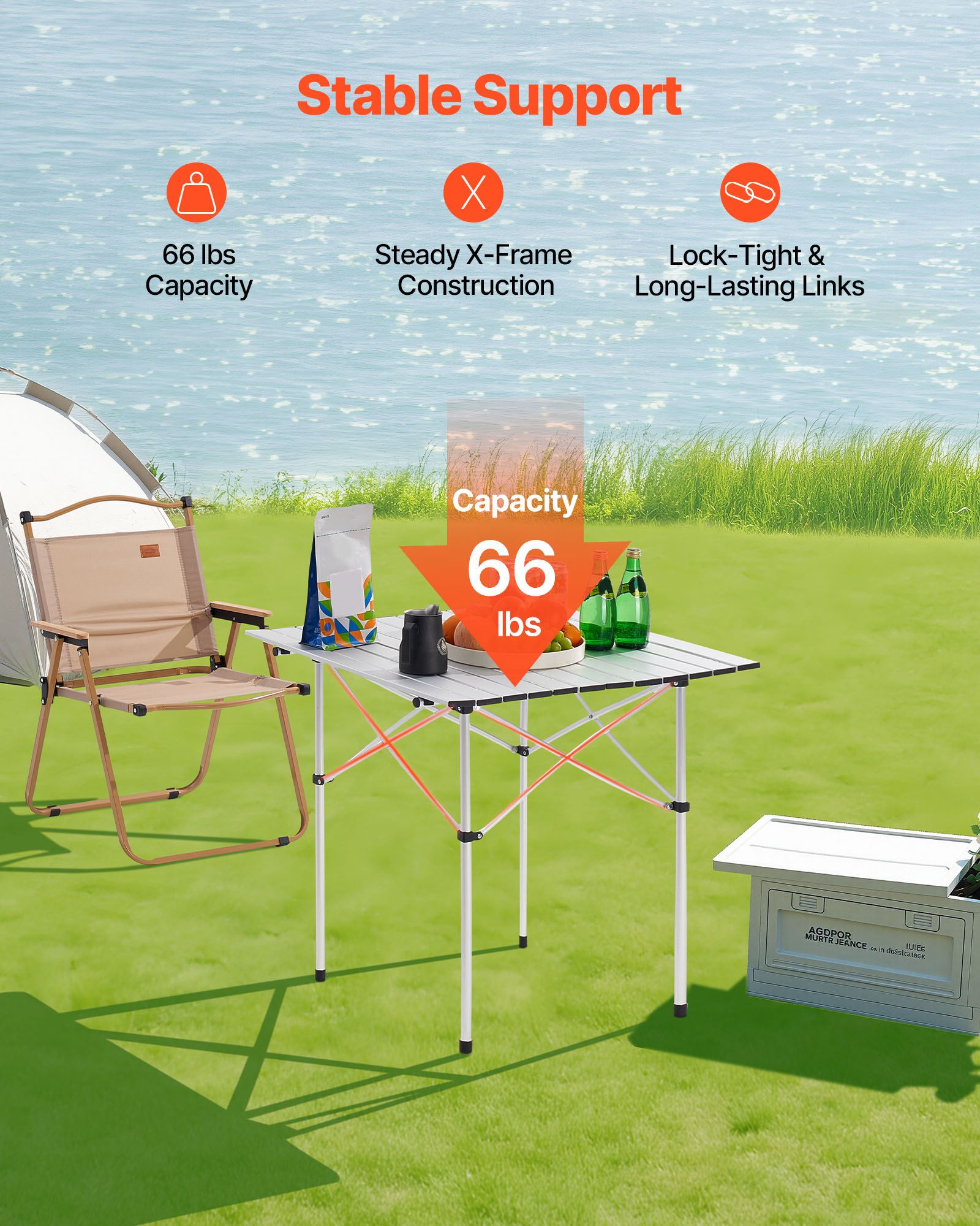 VEVOR Folding Camping Table, Portable Roll Up Side Tables, Small Lightweight Aluminum Beach Table, Compact with Carry Bag, for Outdoor Cooking, Tailgating, Grilling, Picnic, Travel, Silver