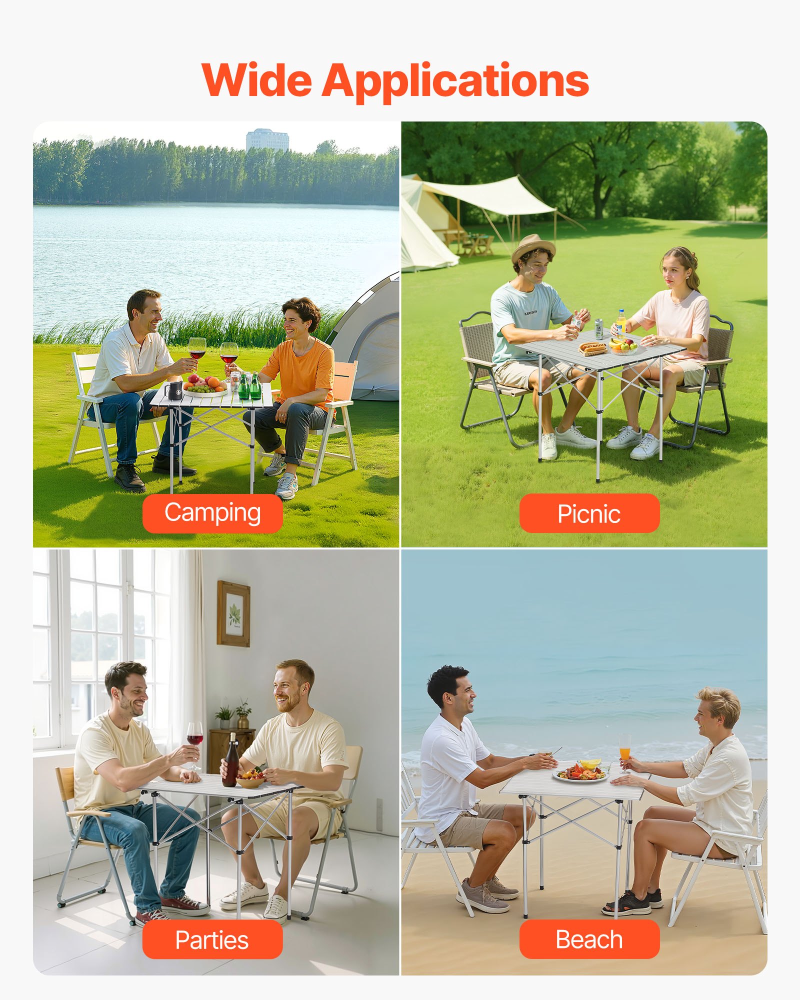 VEVOR Folding Camping Table, Portable Roll Up Side Tables, Small Lightweight Aluminum Beach Table, Compact with Carry Bag, for Outdoor Cooking, Tailgating, Grilling, Picnic, Travel, Silver