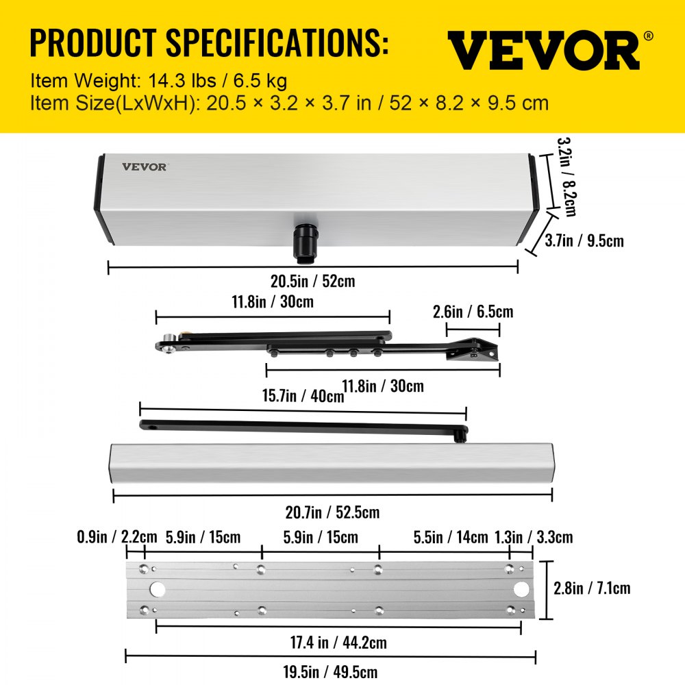 VEVOR Garagedeuropener Automatische Platte Deuropener 50W Swing Automatische Deur Operator 52x8,2x9,5 cm Pull Arm Push Arm Elektrische Deuropener
