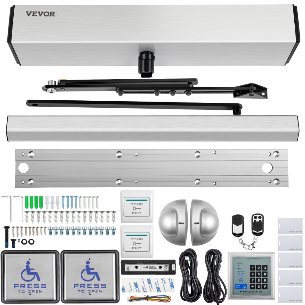 VEVOR Automatic Door Opener, 100-240V for Max.220lbs Doors, Swing Door Operator for Disabilities with 2 Remotes, 2 Exit Buttons, Keypad, 5 ID Cards, 2 Stainless Steel Push Buttons, CE Listed