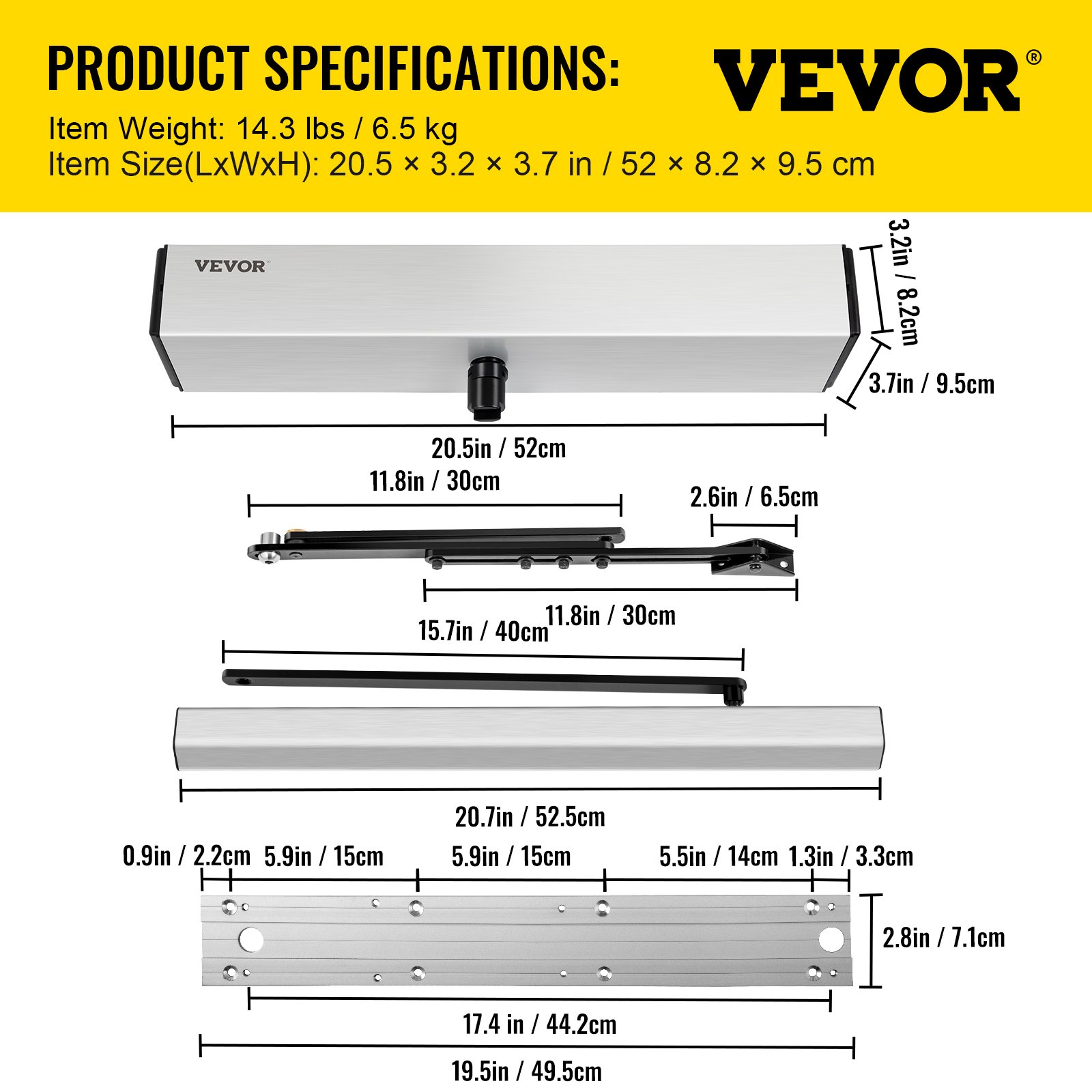 VEVOR Garagedeuropener Automatische Platte Deuropener 50W Swing Automatische Deur Operator 52x8,2x9,5 cm Pull Arm Push Arm Elektrische Deuropener